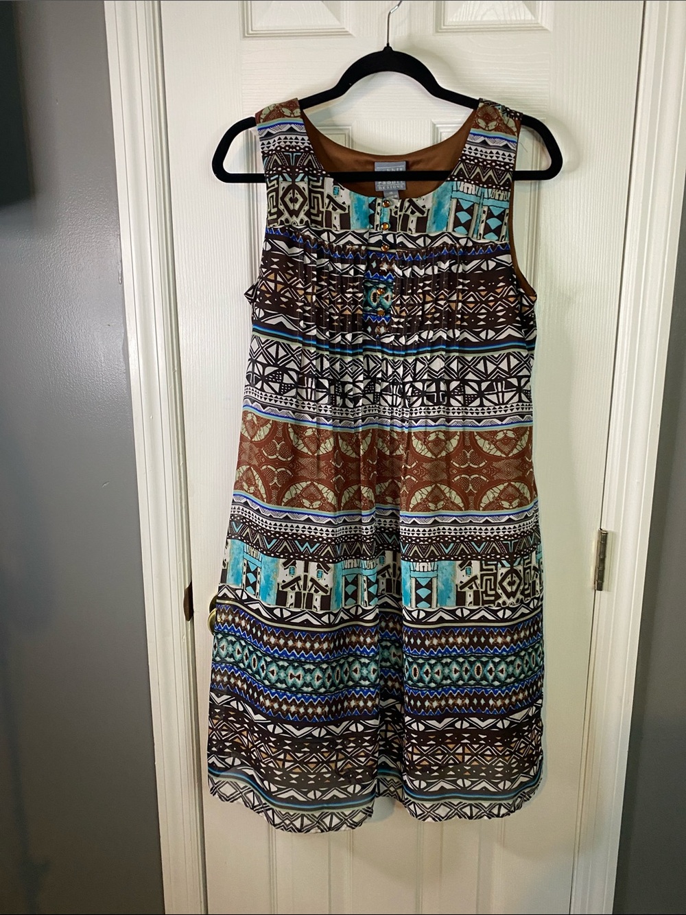 Rabbit Rabbit Sleeveless Aztec Print Midi Dress in Brown and Teal Size 10.